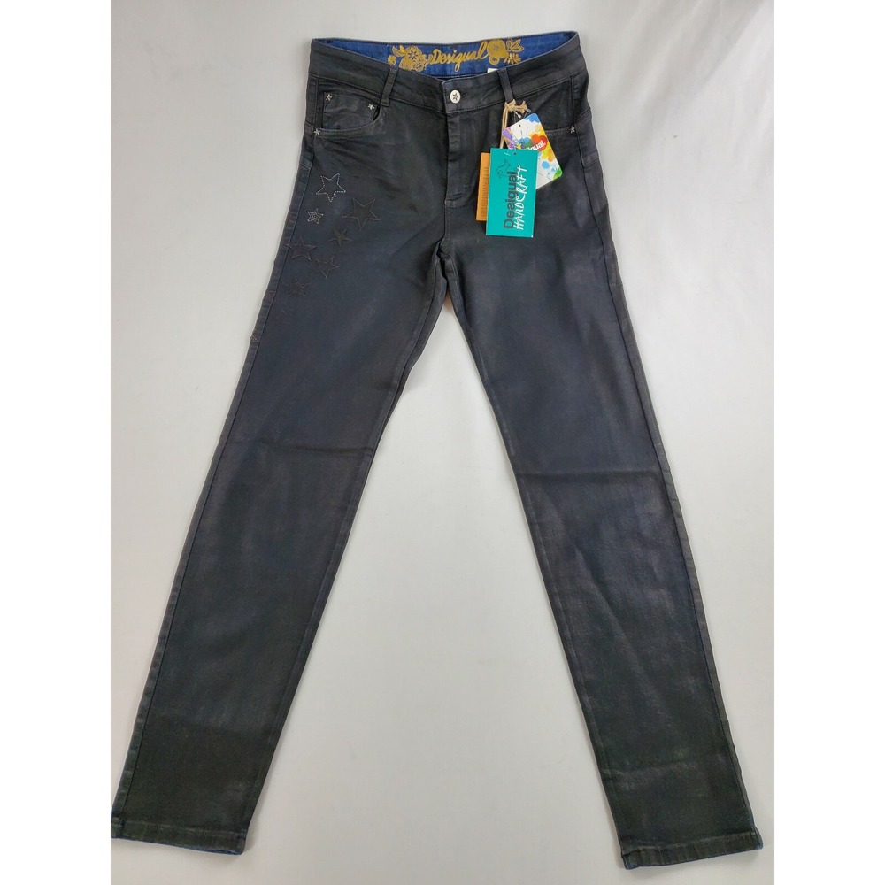Desigual Denim Yasmine Skinny Jeans Black Star Embroidered 18WWDD51 Size 10 NEW